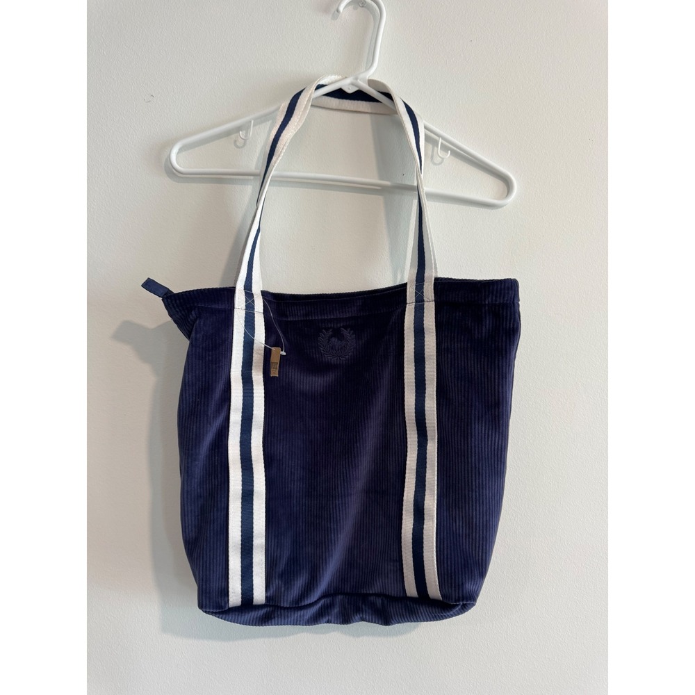 y2k Victoria's Secret PINK Velour Shoulder Bag Womens Navy‎ Striped Straps